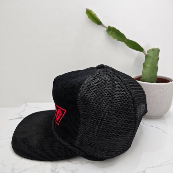 vintage 90s | black corduroy retro snapback trucker hat | unisex - Picture 4 of 8